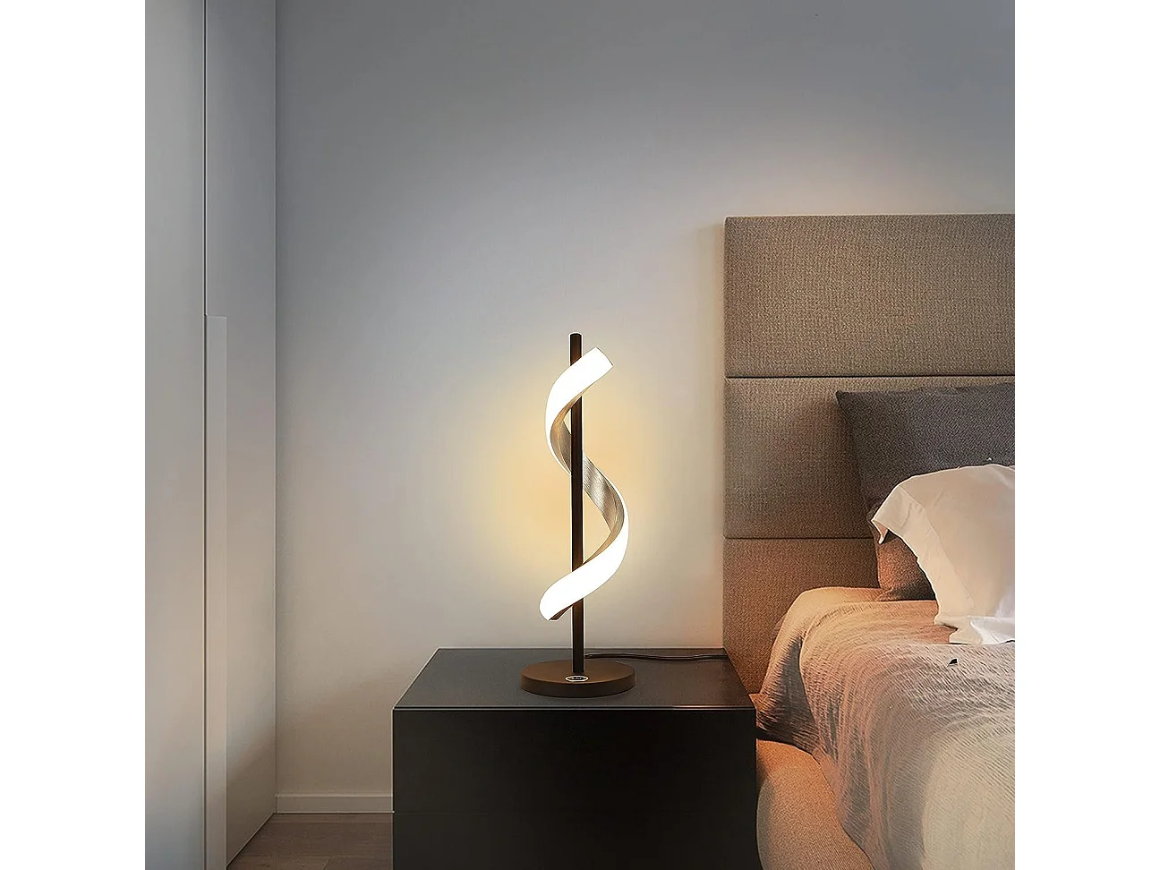 NETTLIFE Lampe de bureau LED de chevet Touch Dimmable -  moderne Chambre 3000K Blanc chaud Lampe de bureau au design ondulé avec 2.1M de câble