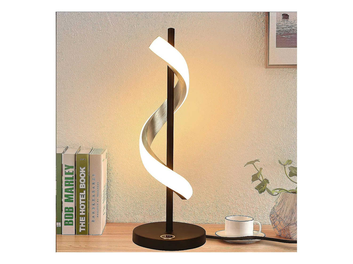 NETTLIFE LED-Nachttischlampe, Touch-dimmbar – Moderne Schlafzimmer-Schreibtischlampe im Wellendesign, 3000 K, Warmweiß, mit 2,1 m Kabel