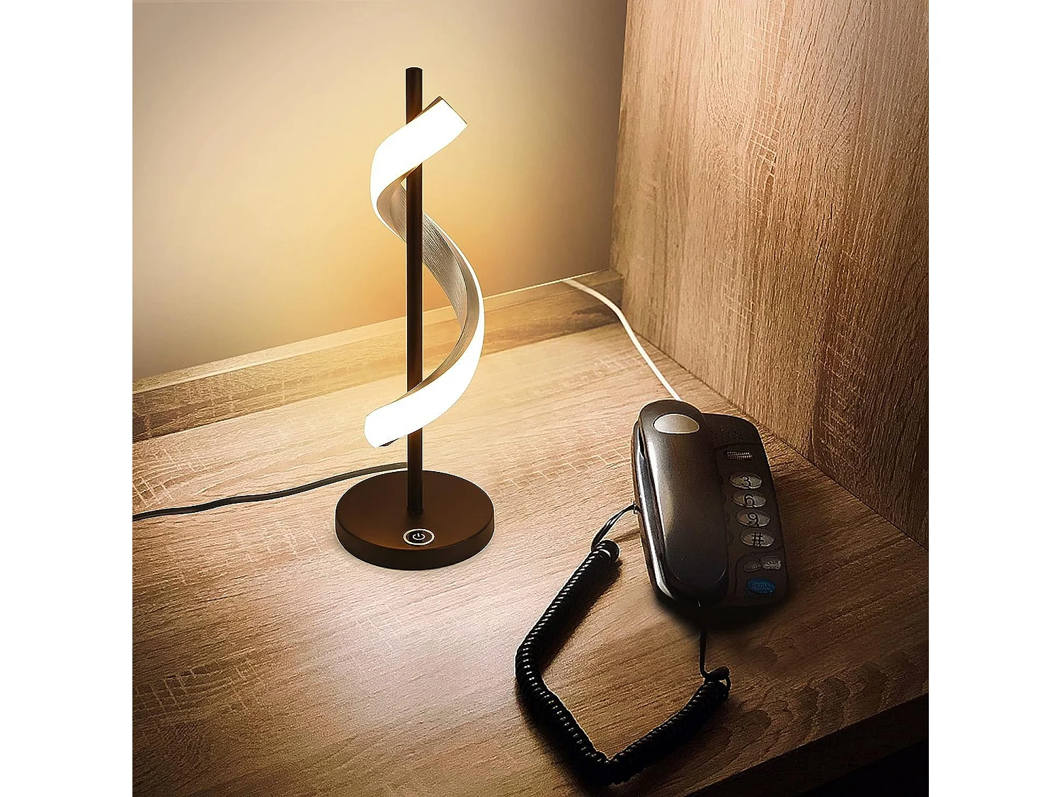 NETTLIFE LED-Nachttischlampe, Touch-dimmbar – Moderne Schlafzimmer-Schreibtischlampe im Wellendesign, 3000 K, Warmweiß, mit 2,1 m Kabel