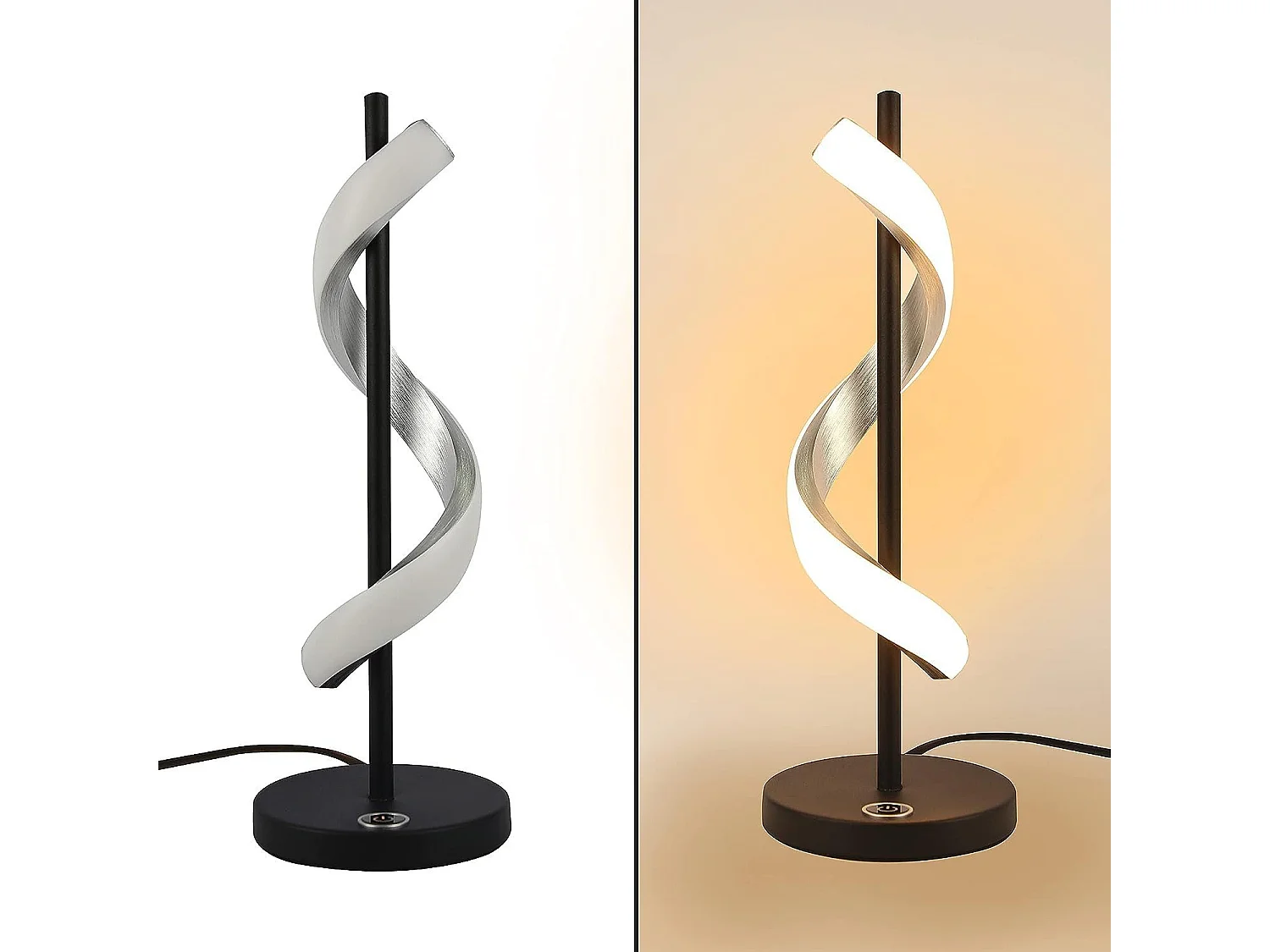 NETTLIFE LED-Nachttischlampe, Touch-dimmbar – Moderne Schlafzimmer-Schreibtischlampe im Wellendesign, 3000 K, Warmweiß, mit 2,1 m Kabel