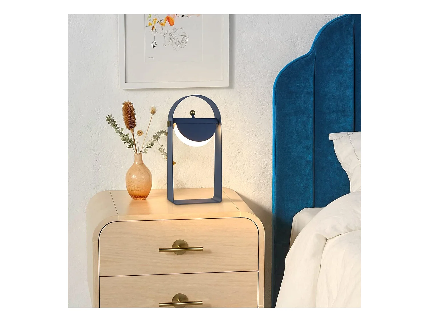 NETTLIFE Lampe de table LED Lampe de chevet Sans fil - Portable Veilleuse Luminosité Réglable 26CM，bleu