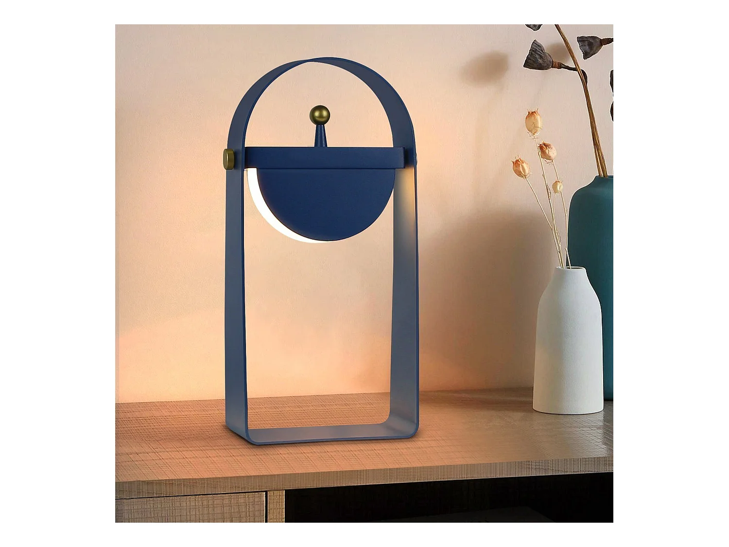 NETTLIFE LED Tischlampe Nachttischlampe Kabellos - Tragbares Nachtlicht Einstellbare Helligkeit 26CM, blau