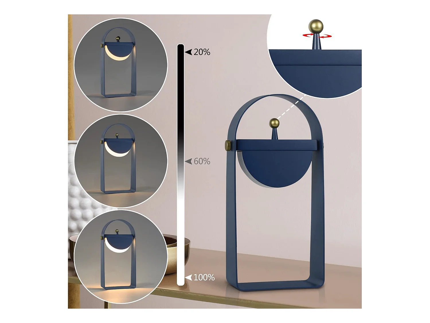 NETTLIFE LED Tischlampe Nachttischlampe Kabellos - Tragbares Nachtlicht Einstellbare Helligkeit 26CM, blau