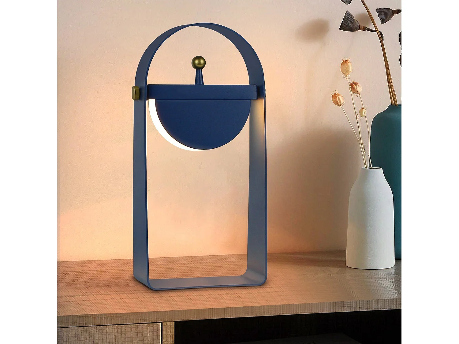 NETTLIFE Lampe de table LED Lampe de chevet Sans fil - Portable Veilleuse Luminosité Réglable 26CM，bleu