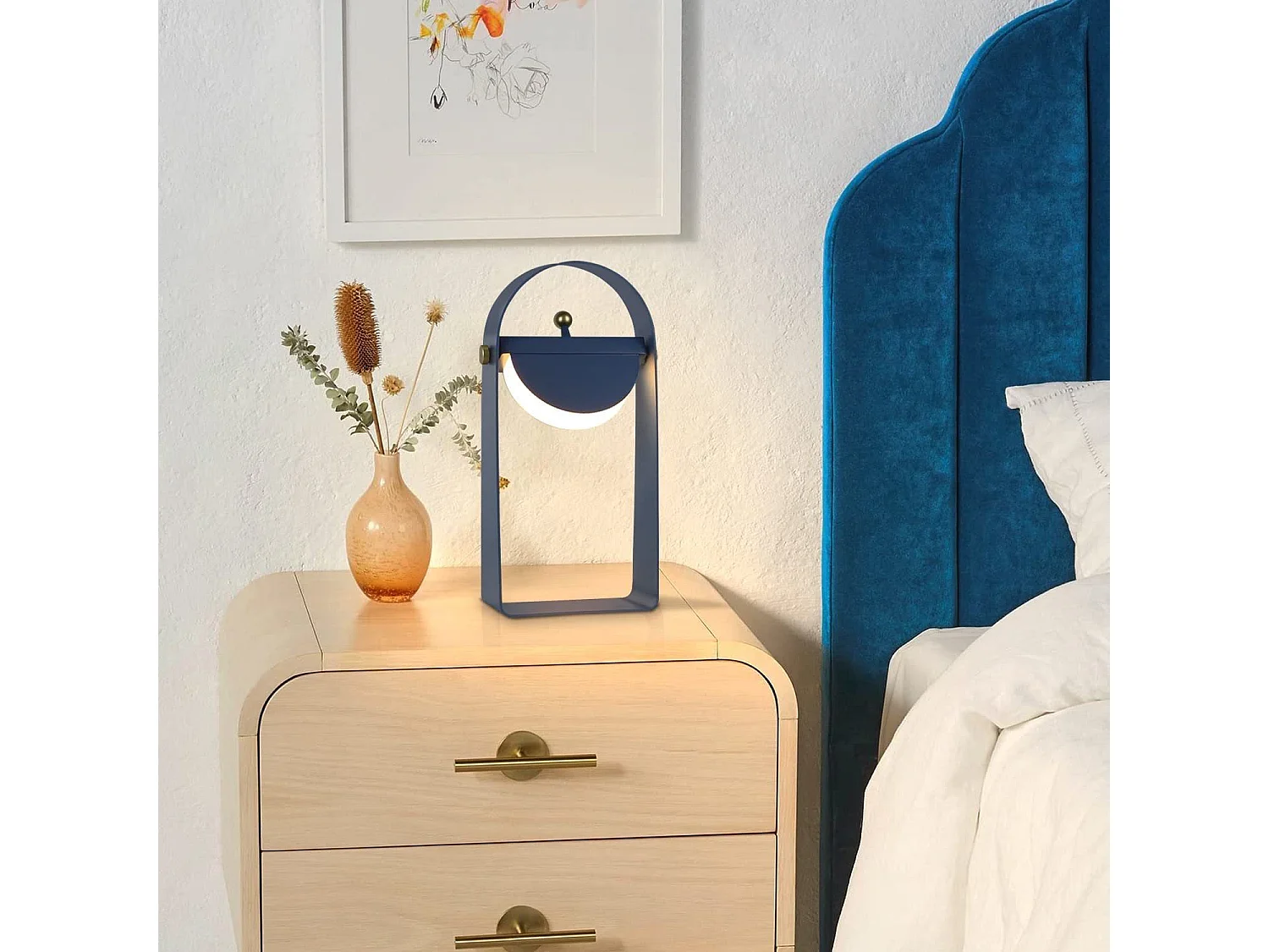 NETTLIFE Lampa stołowa LED Lampka nocna Bezprzewodowa - Przenośna lampka nocna Regulacja jasności 26CM, niebieska