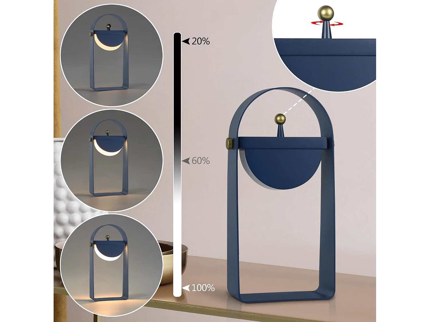 NETTLIFE Lampe de table LED Lampe de chevet Sans fil - Portable Veilleuse Luminosité Réglable 26CM，bleu