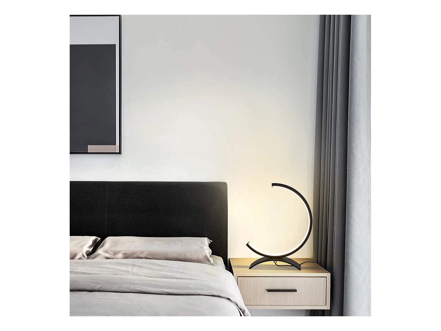 NETTLIFE Lámpara de Mesa Led Regulable - Lámpara de Noche Negra de 7W Lámpara de Lectura de Diseño Moderno con Cable de 3M