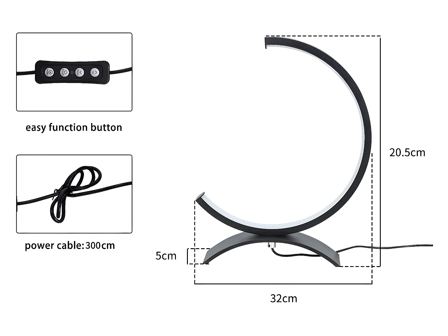 NETTLIFE Lámpara de Mesa Led Regulable - Lámpara de Noche Negra de 7W Lámpara de Lectura de Diseño Moderno con Cable de 3M