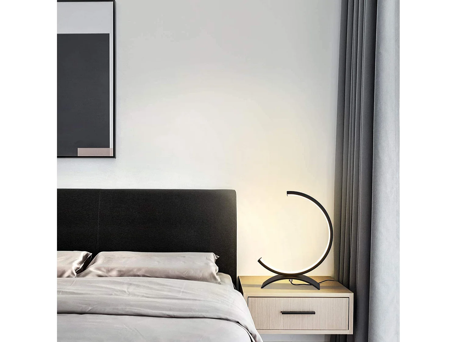 NETTLIFE Lampe de table Led de table à intensité variable - Lampe de chevet noire 7W Design moderne Lampe de lecture avec câble 3M