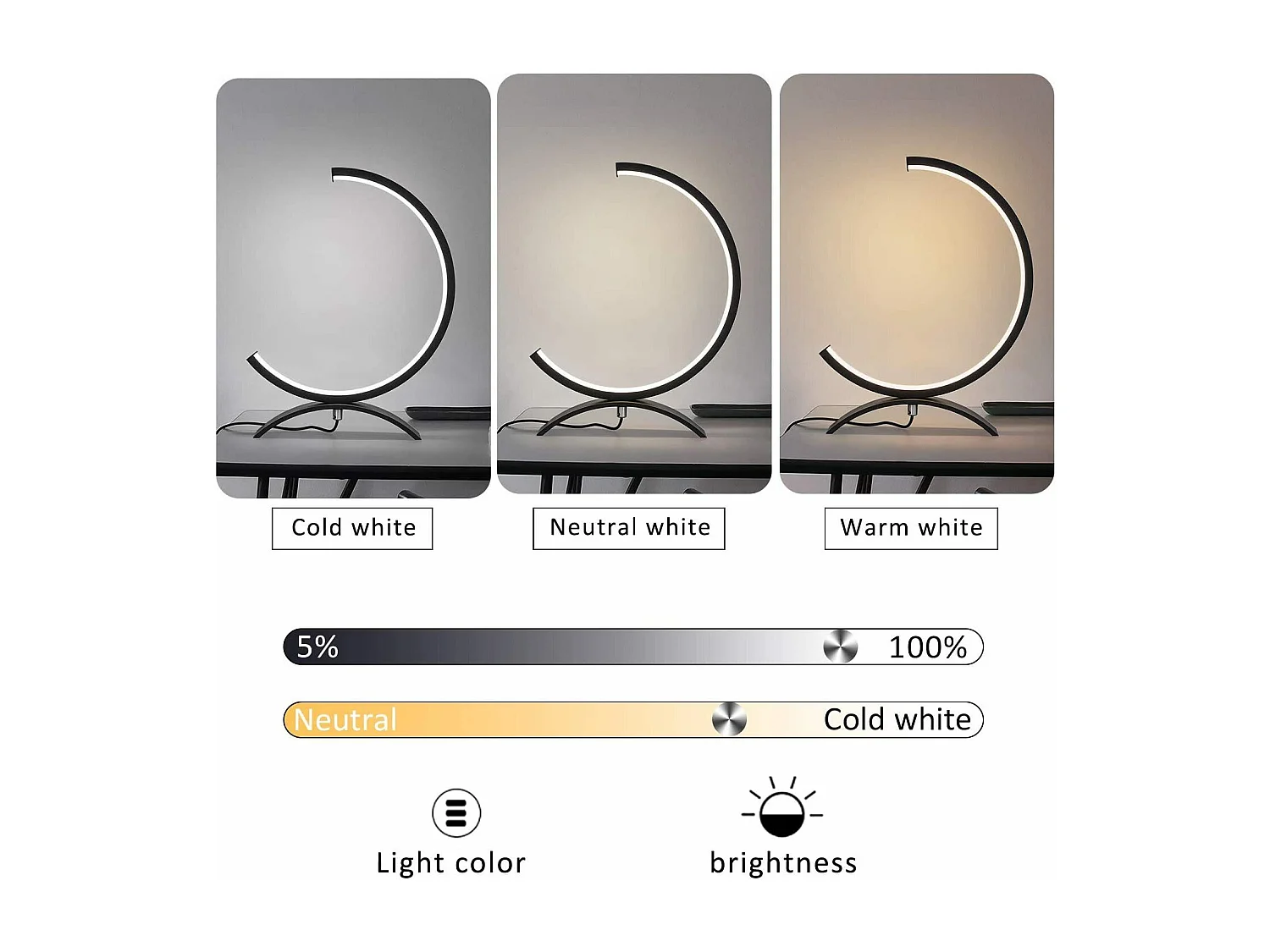 NETTLIFE Lampe de table Led de table à intensité variable - Lampe de chevet noire 7W Design moderne Lampe de lecture avec câble 3M