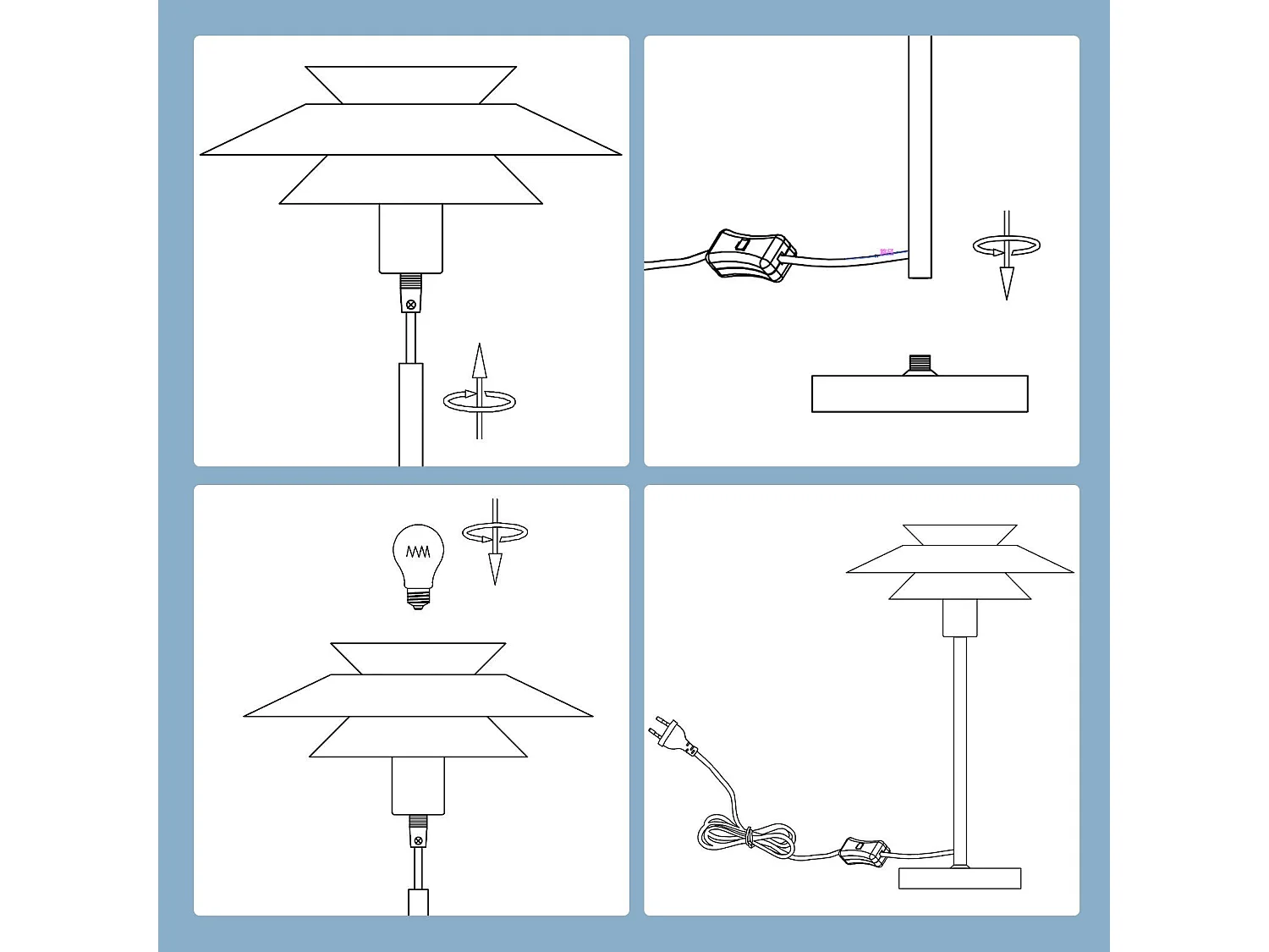 NETTLIFE Schwarze Tischleuchte, Moderne Nachttischlampe E14 1-flammig, Wohnzimmer Designer Metall Tischlampe mit Kabel, Nachttischlampe