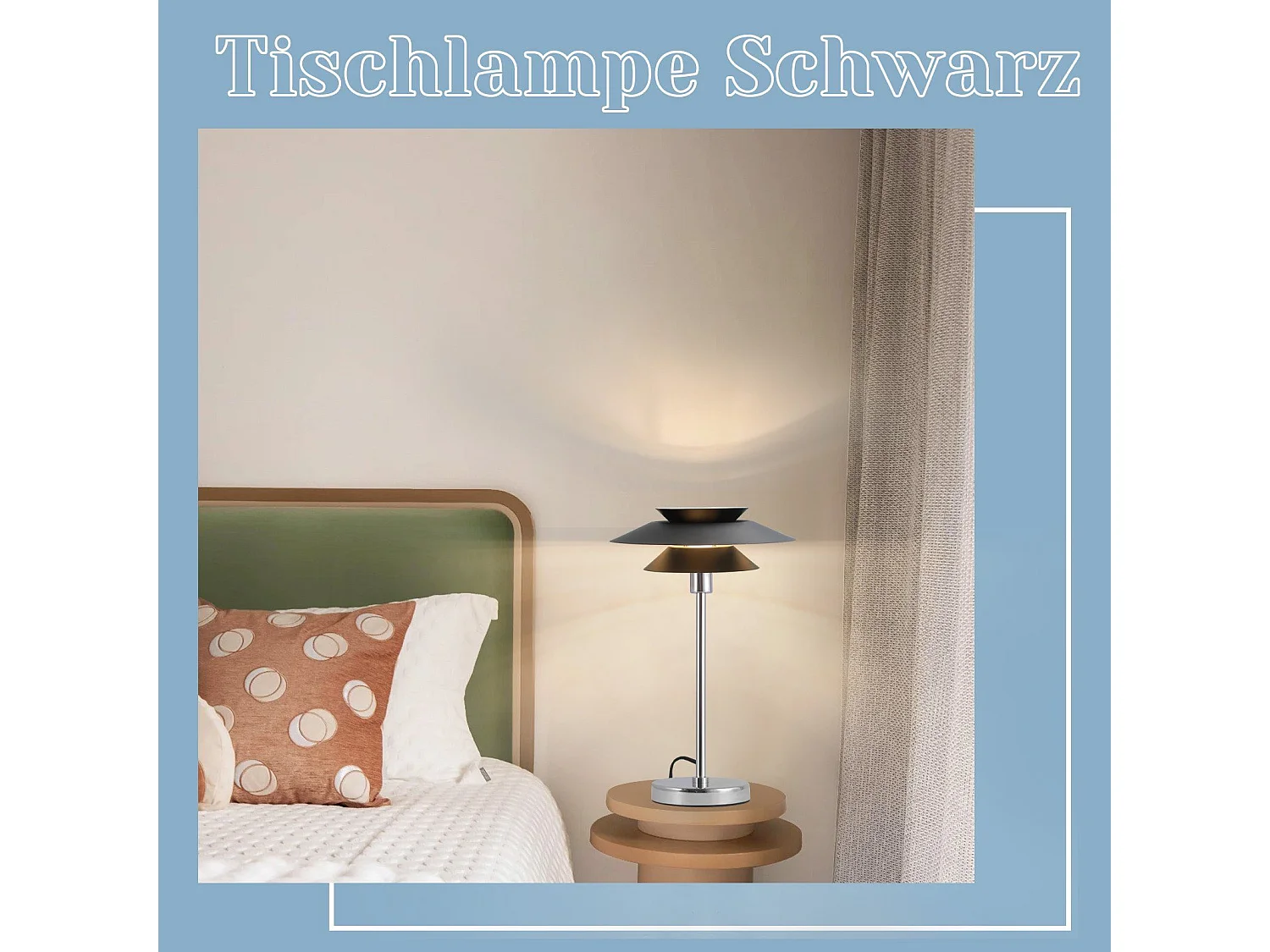 NETTLIFE Schwarze Tischleuchte, Moderne Nachttischlampe E14 1-flammig, Wohnzimmer Designer Metall Tischlampe mit Kabel, Nachttischlampe