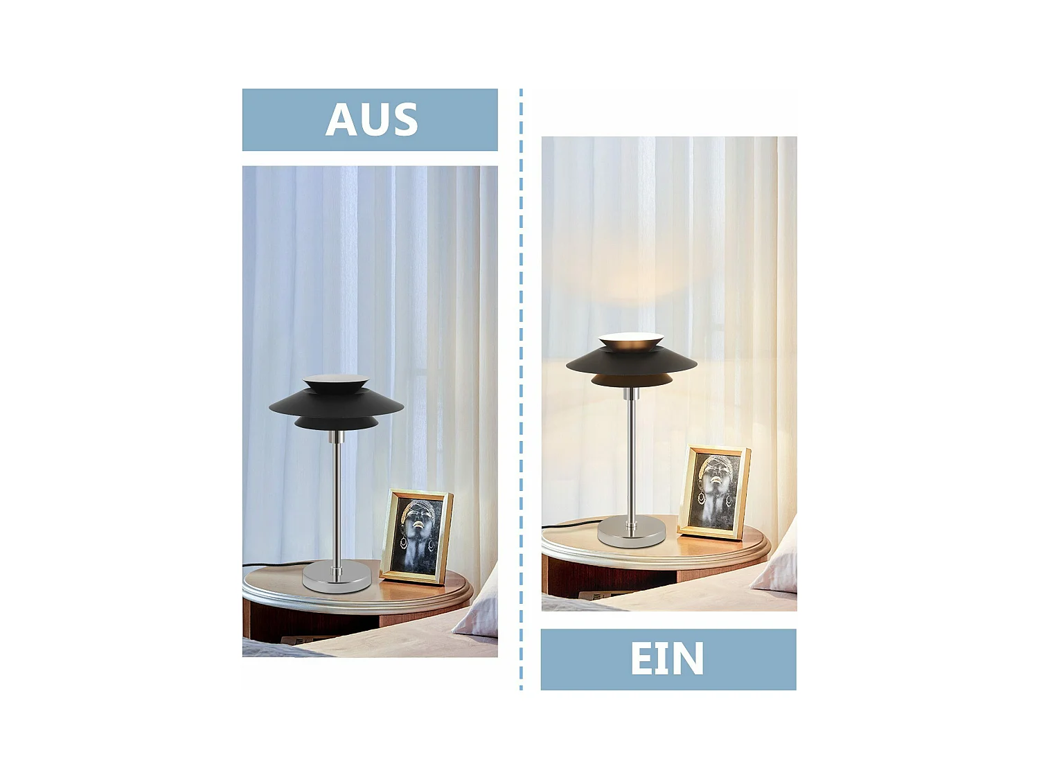 NETTLIFE Lámpara de mesa negra Lámpara de noche moderna E14 1 llama Salón Lámpara de mesa de metal de diseño con cable Lámpara de noche