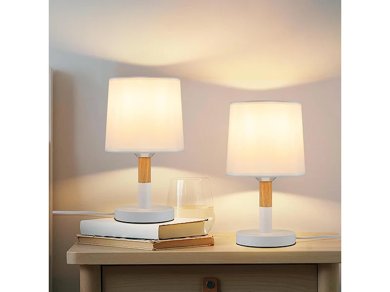 NETTLIFE Lampe de chevet Set de 2 lampes de table Salon -  en bois E27 Douille Bedside Lamp Chambre à coucher Blanc
