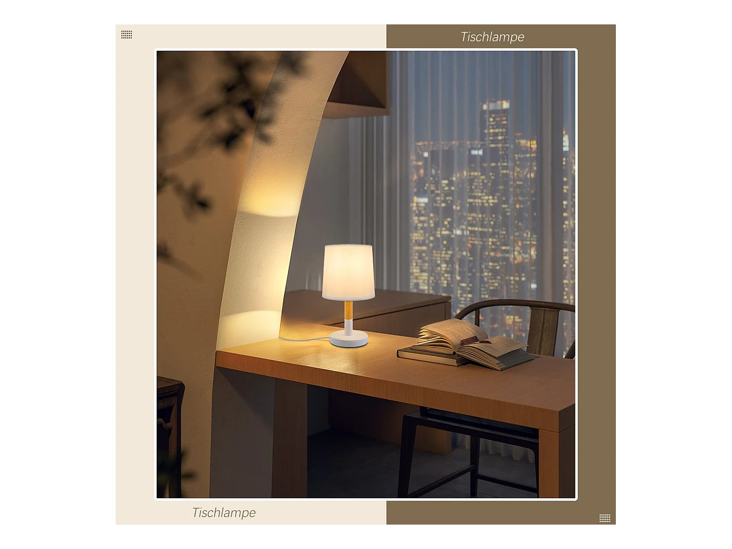NETTLIFE Lampe de chevet Set de 2 lampes de table Salon -  en bois E27 Douille Bedside Lamp Chambre à coucher Blanc
