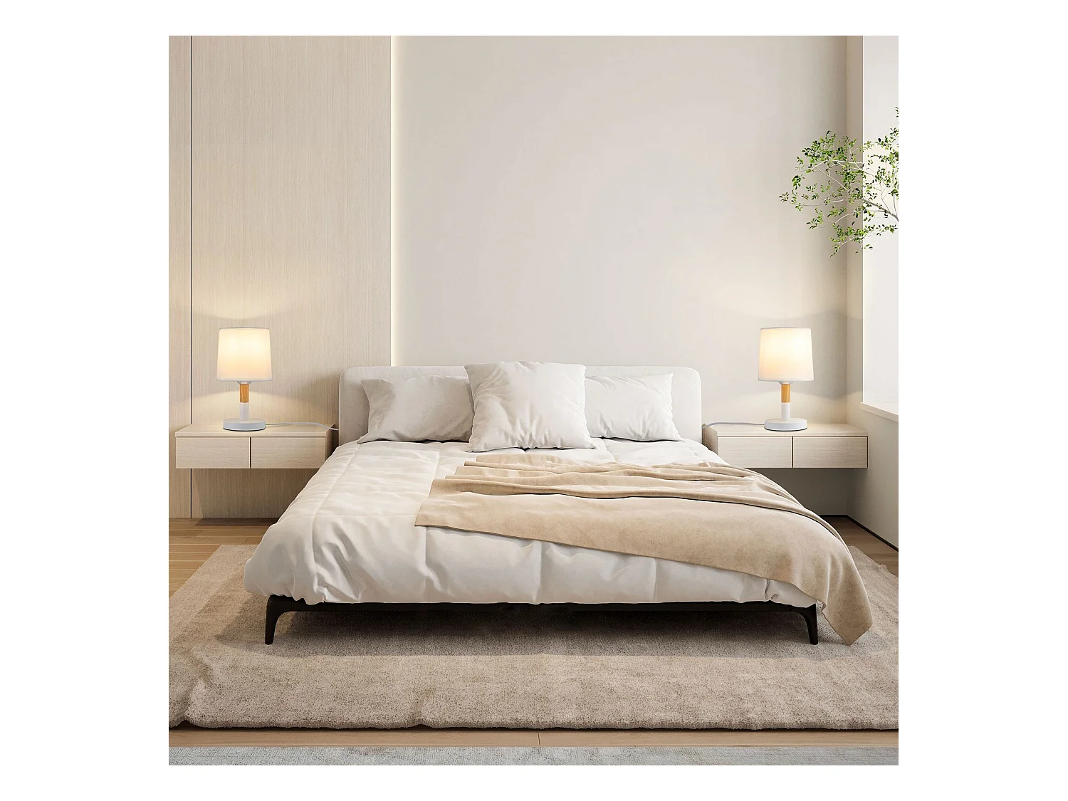 NETTLIFE Lampe de chevet Set de 2 lampes de table Salon -  en bois E27 Douille Bedside Lamp Chambre à coucher Blanc