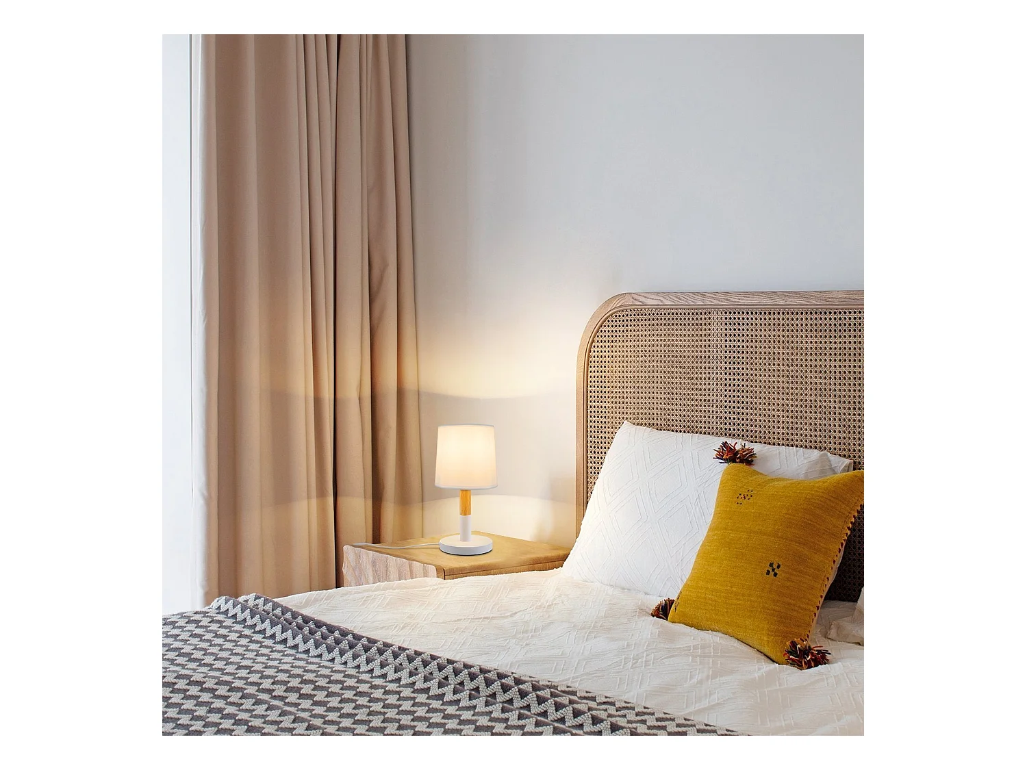 NETTLIFE Lampe de chevet Set de 2 lampes de table Salon -  en bois E27 Douille Bedside Lamp Chambre à coucher Blanc