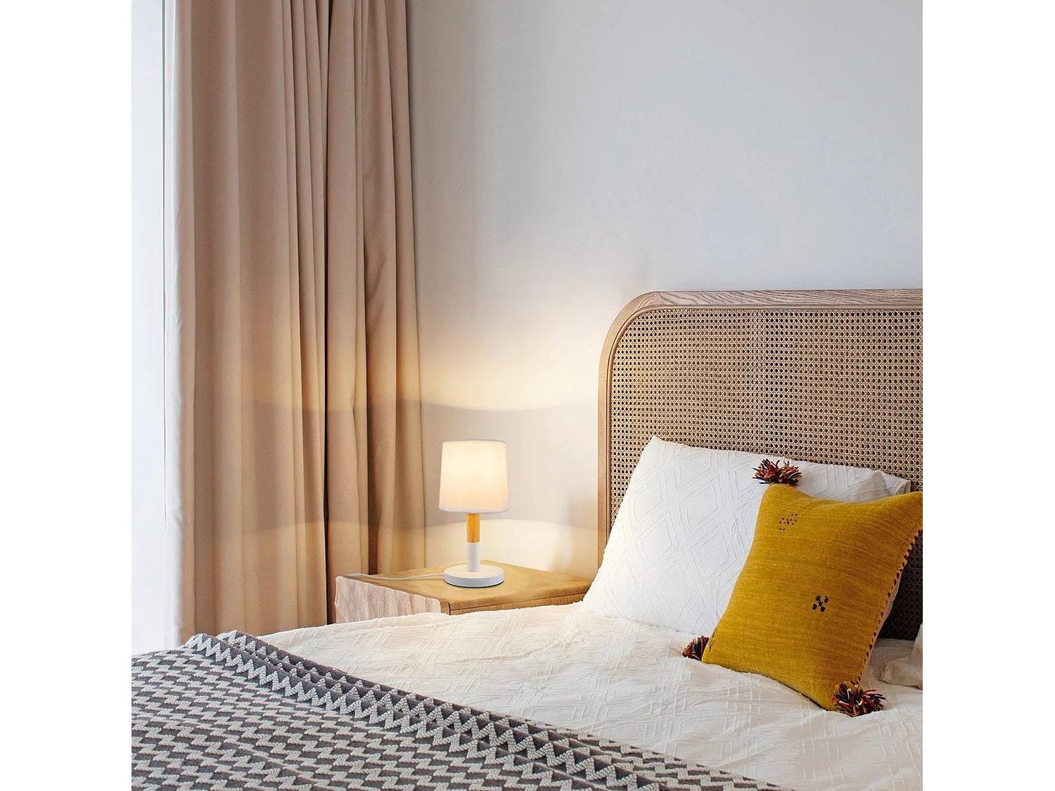 NETTLIFE Lampe de chevet Set de 2 lampes de table Salon -  en bois E27 Douille Bedside Lamp Chambre à coucher Blanc