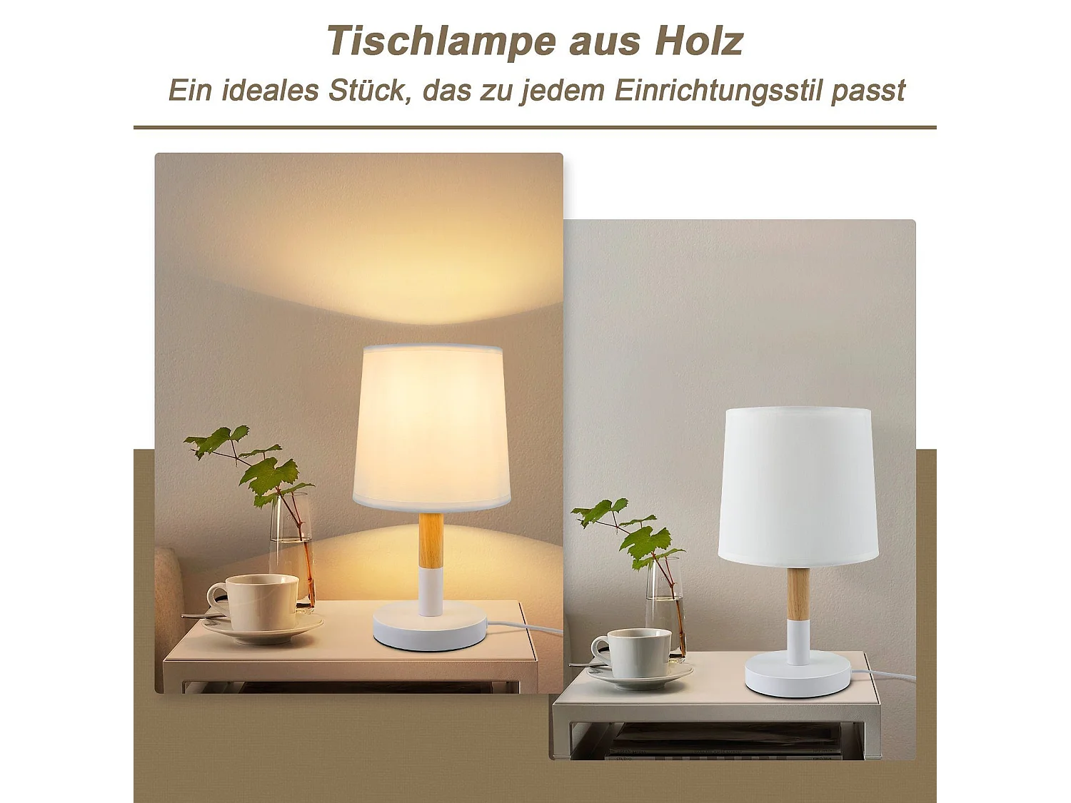 NETTLIFE Lampe de chevet Set de 2 lampes de table Salon -  en bois E27 Douille Bedside Lamp Chambre à coucher Blanc