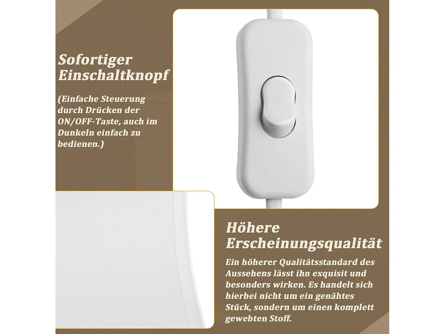 NETTLIFE Nachtkastanjelamp. Set van 1 moderne tafellamp - Salon - tafellamp met stofkap. Doosje E27, maximaal 40W, wit.