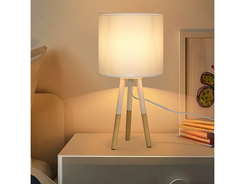 NETTLIFE Lámpara de mesa de noche, juego de 1 lámpara de mesa moderna - Lámpara de mesa para salón con pantalla de tejido, enchufe E27, máximo 40W, blanco.