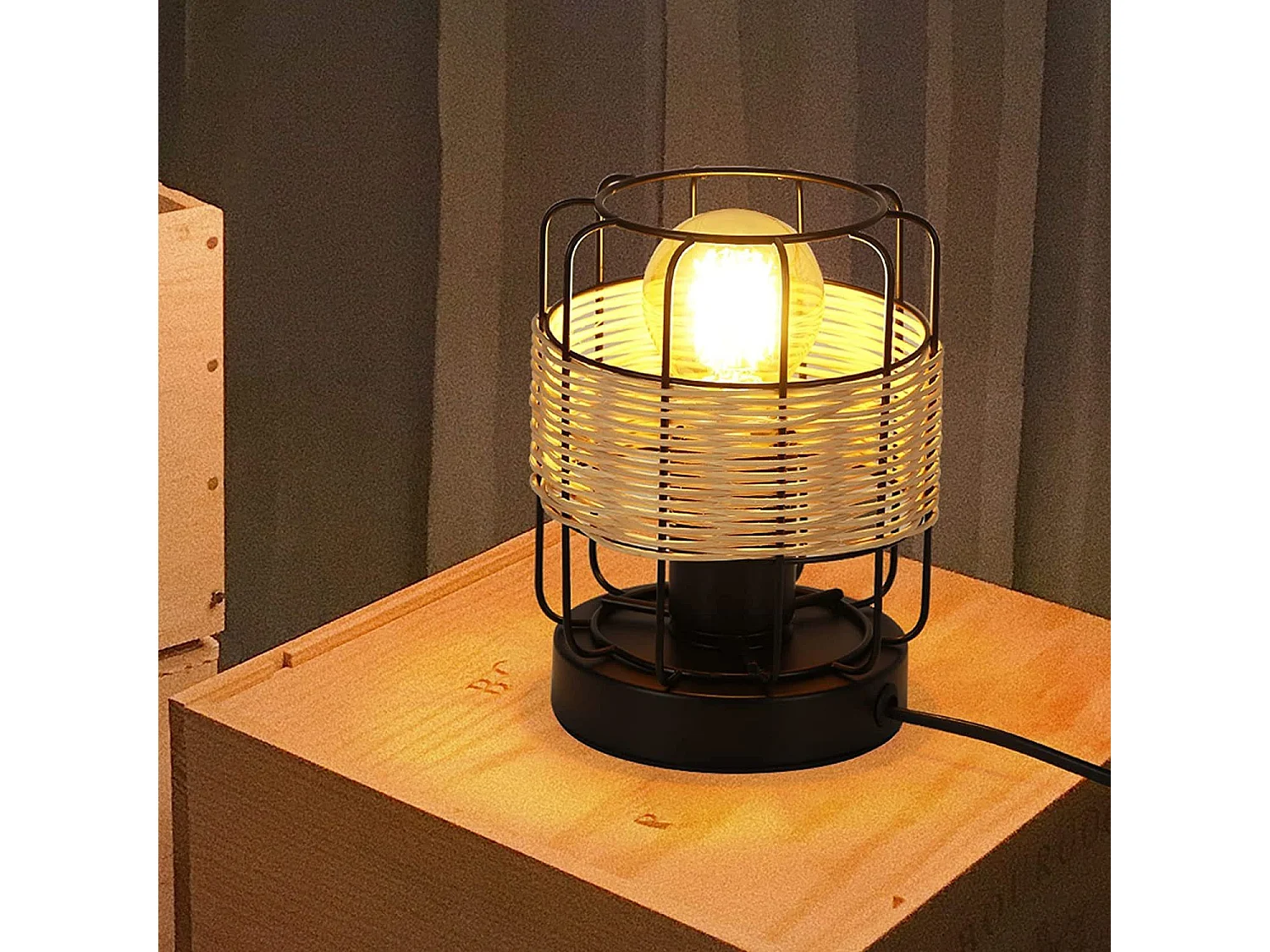 NETTLIFE Tafellamp rotan - E27 Fitting - Vintage - zwart - boho bedlamp - metaal bureaulamp - voor slaapkamer | woonkamer - Zonder lichtbron