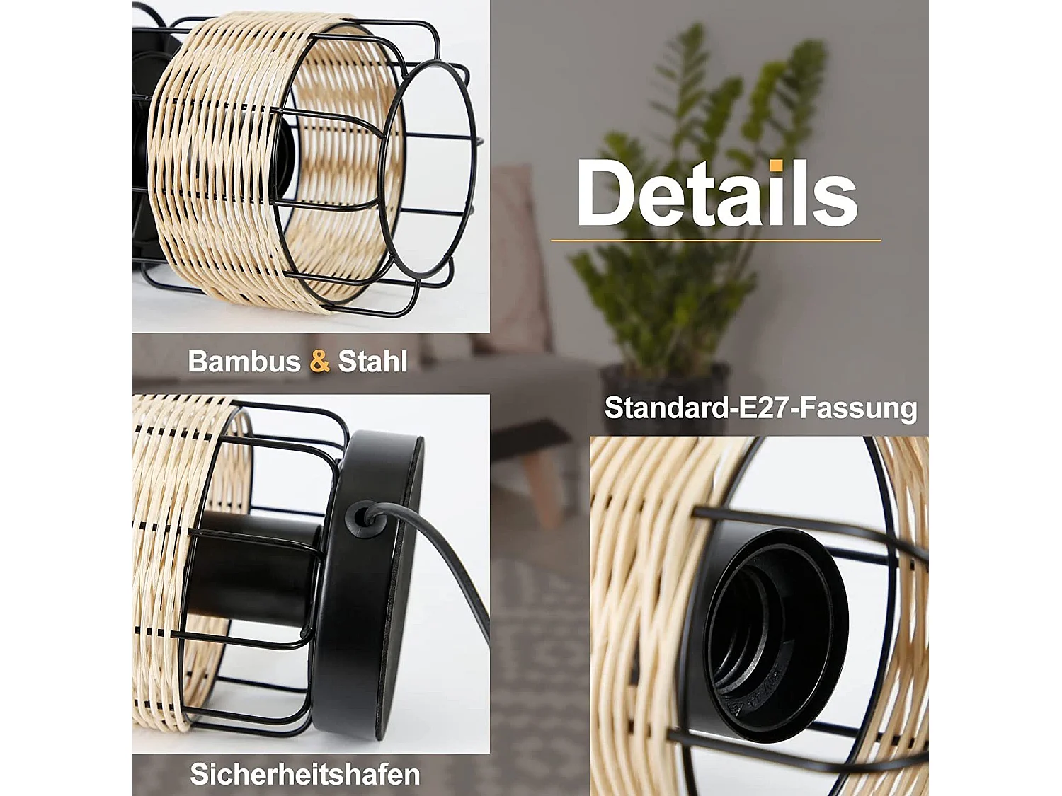 NETTLIFE Tafellamp rotan - E27 Fitting - Vintage - zwart - boho bedlamp - metaal bureaulamp - voor slaapkamer | woonkamer - Zonder lichtbron