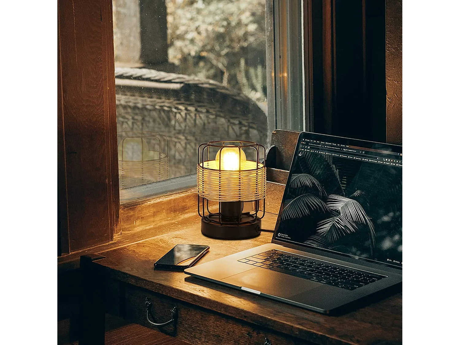 NETTLIFE Tafellamp rotan - E27 Fitting - Vintage - zwart - boho bedlamp - metaal bureaulamp - voor slaapkamer | woonkamer - Zonder lichtbron