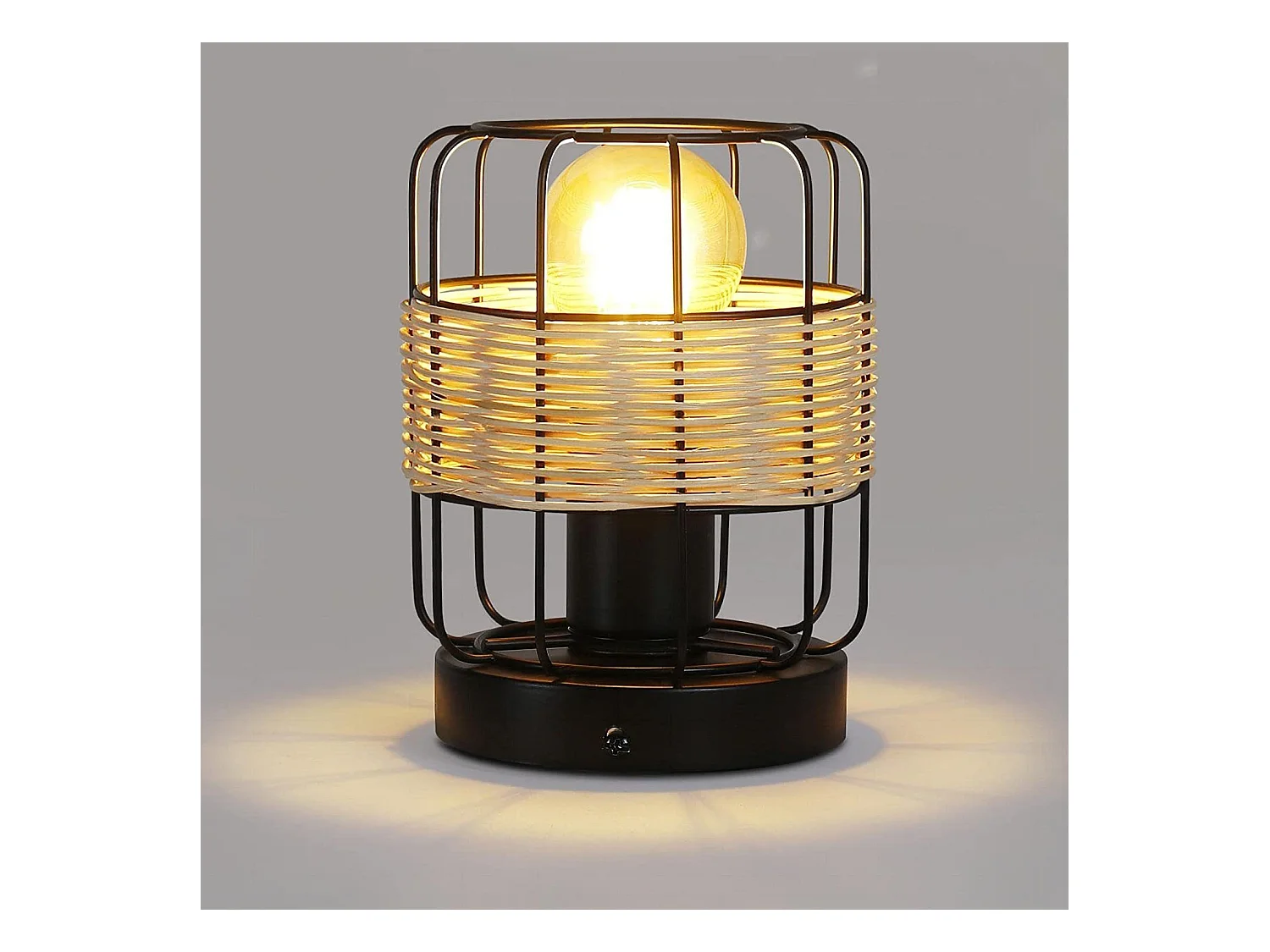 NETTLIFE lampe de table vintage: petite lampe de table boho lampe salon noir en rotin métal E27 scandinave lampe de bureau déco campagne- sans ampoule