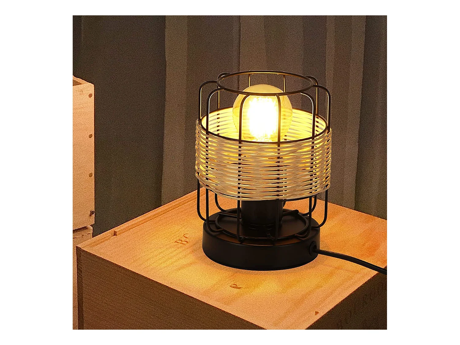 NETTLIFE Tafellamp rotan - E27 Fitting - Vintage - zwart - boho bedlamp - metaal bureaulamp - voor slaapkamer | woonkamer - Zonder lichtbron