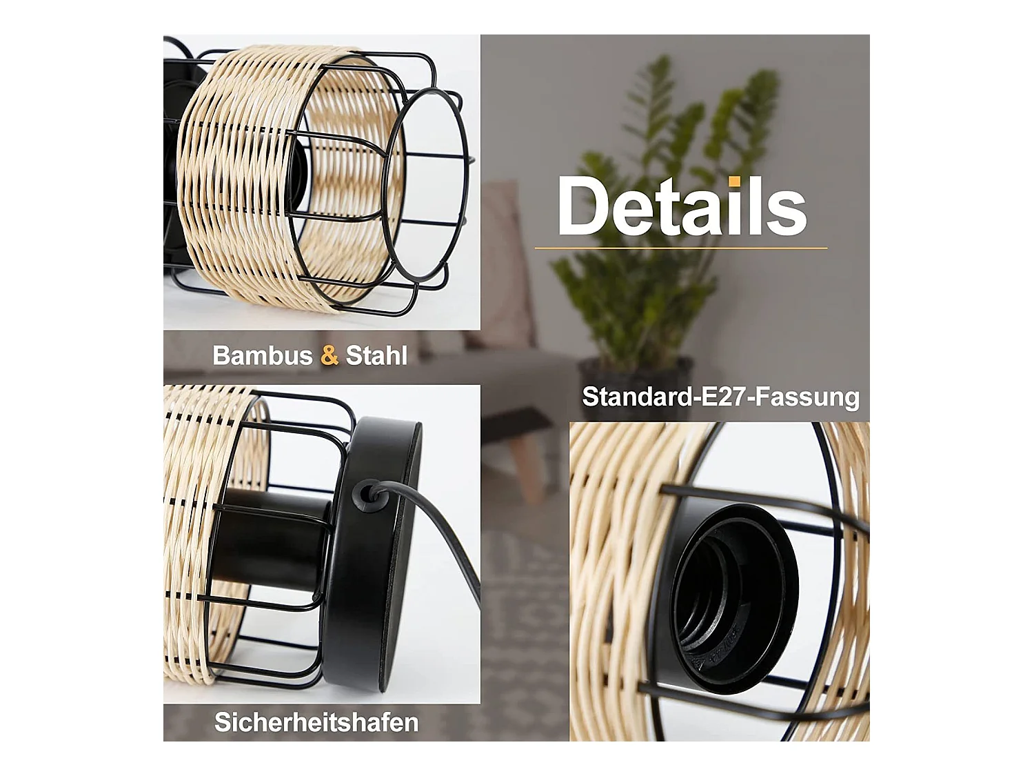 NETTLIFE Tafellamp rotan - E27 Fitting - Vintage - zwart - boho bedlamp - metaal bureaulamp - voor slaapkamer | woonkamer - Zonder lichtbron