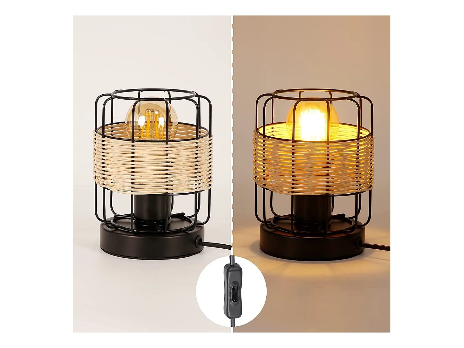 NETTLIFE Tafellamp rotan - E27 Fitting - Vintage - zwart - boho bedlamp - metaal bureaulamp - voor slaapkamer | woonkamer - Zonder lichtbron