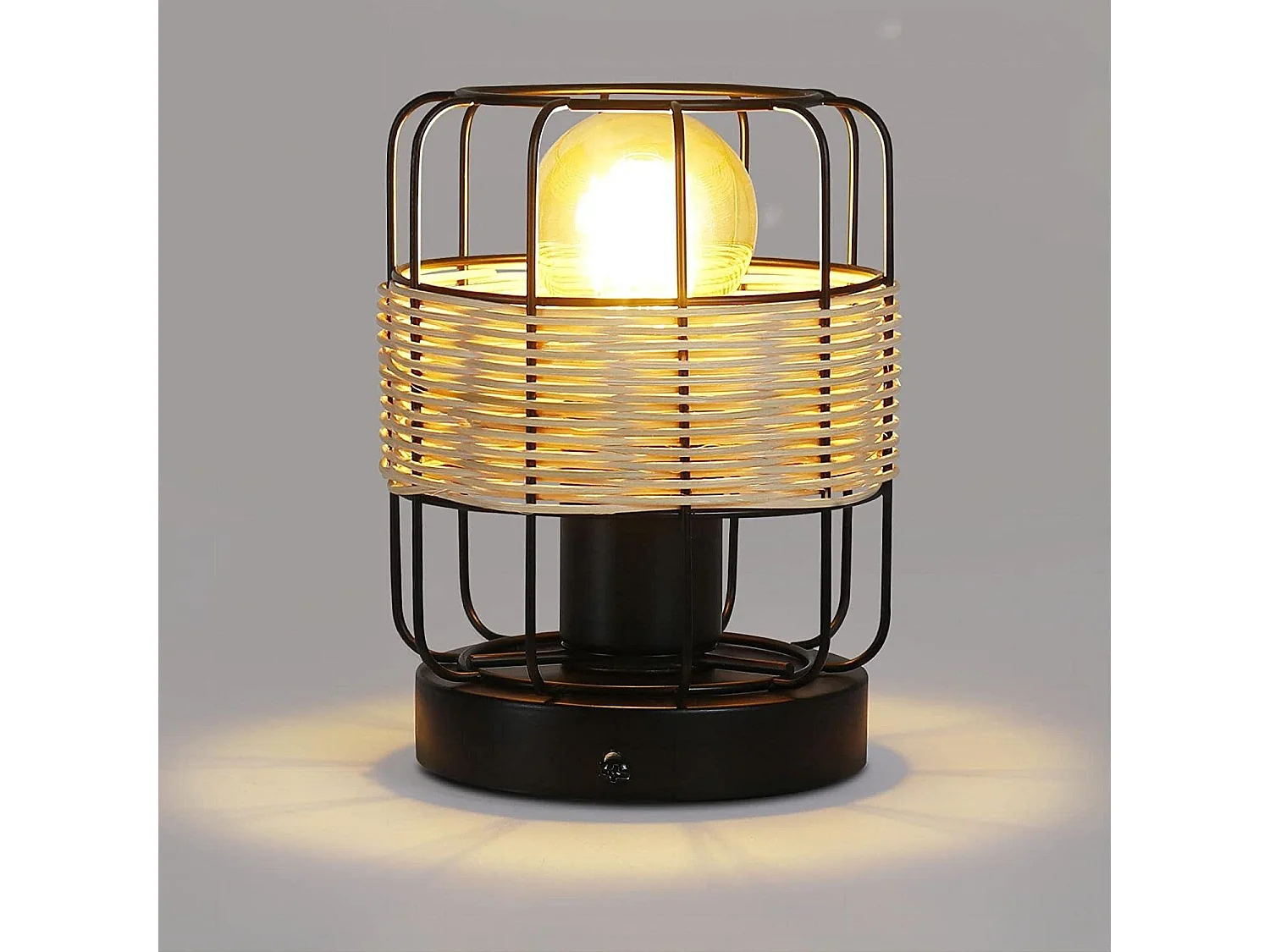 NETTLIFE lampe de table vintage: petite lampe de table boho lampe salon noir en rotin métal E27 scandinave lampe de bureau déco campagne- sans ampoule