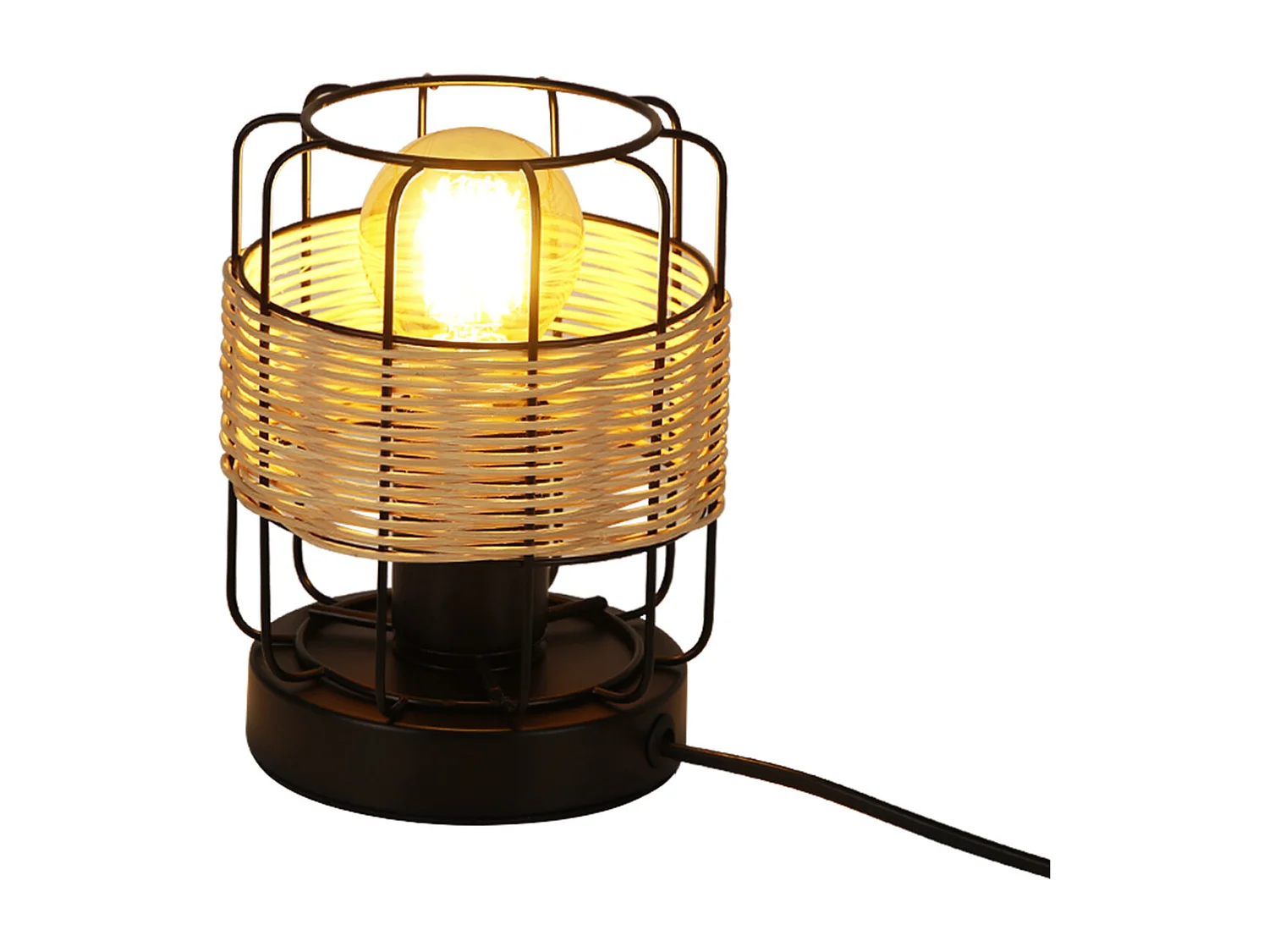 NETTLIFE lampe de table vintage: petite lampe de table boho lampe salon noir en rotin métal E27 scandinave lampe de bureau déco campagne- sans ampoule