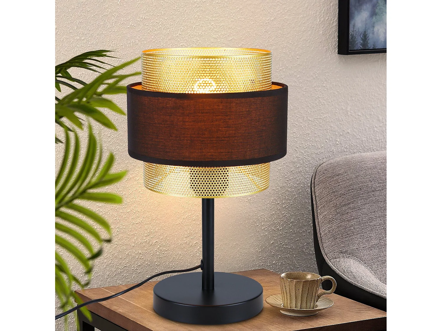 NETTLIFE Lampe de table rétro noir - lampe de table vintage E27-jour en tissu style industriel antique - sans ampoule