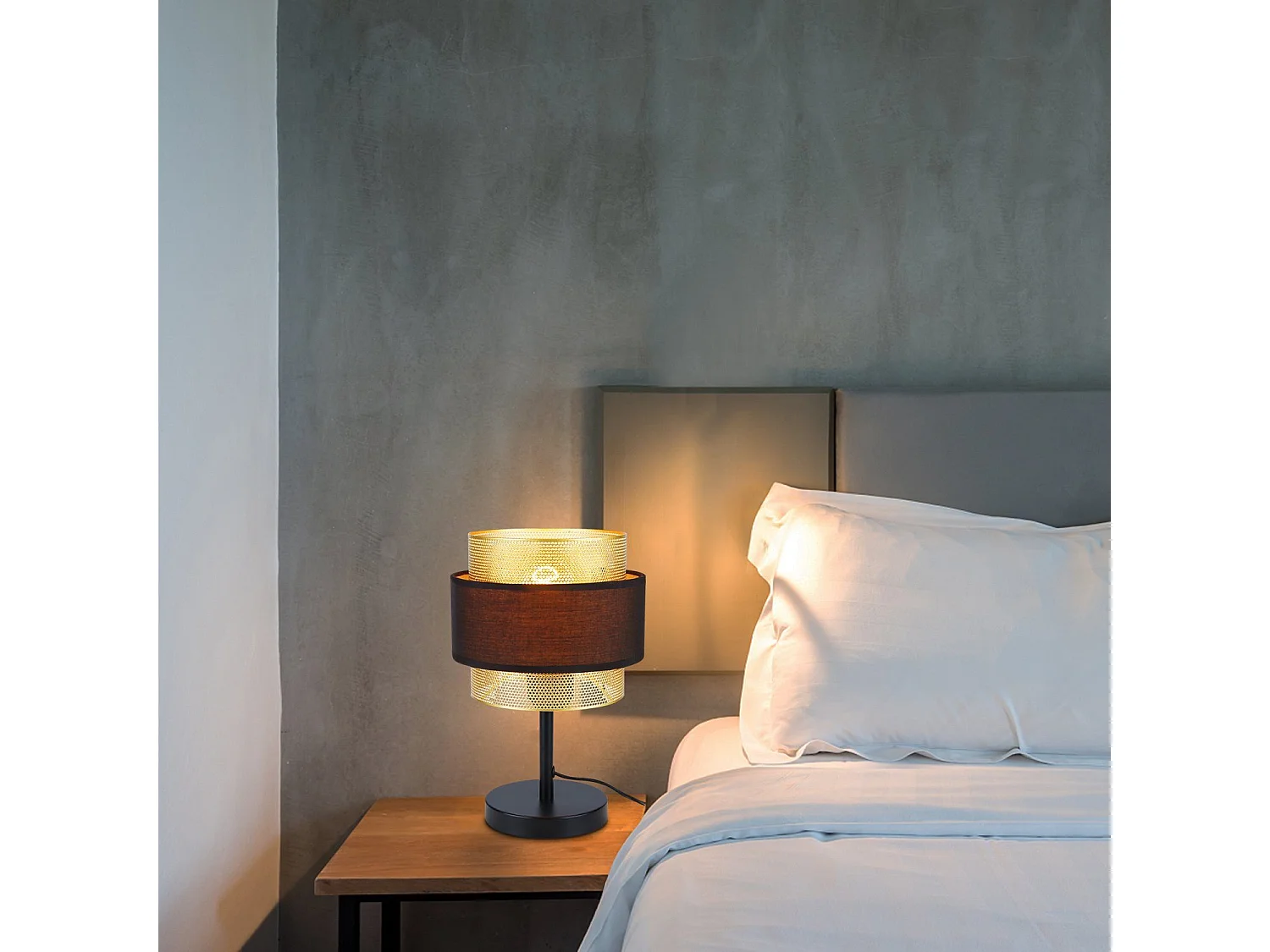 NETTLIFE Lampe de table rétro noir - lampe de table vintage E27-jour en tissu style industriel antique - sans ampoule