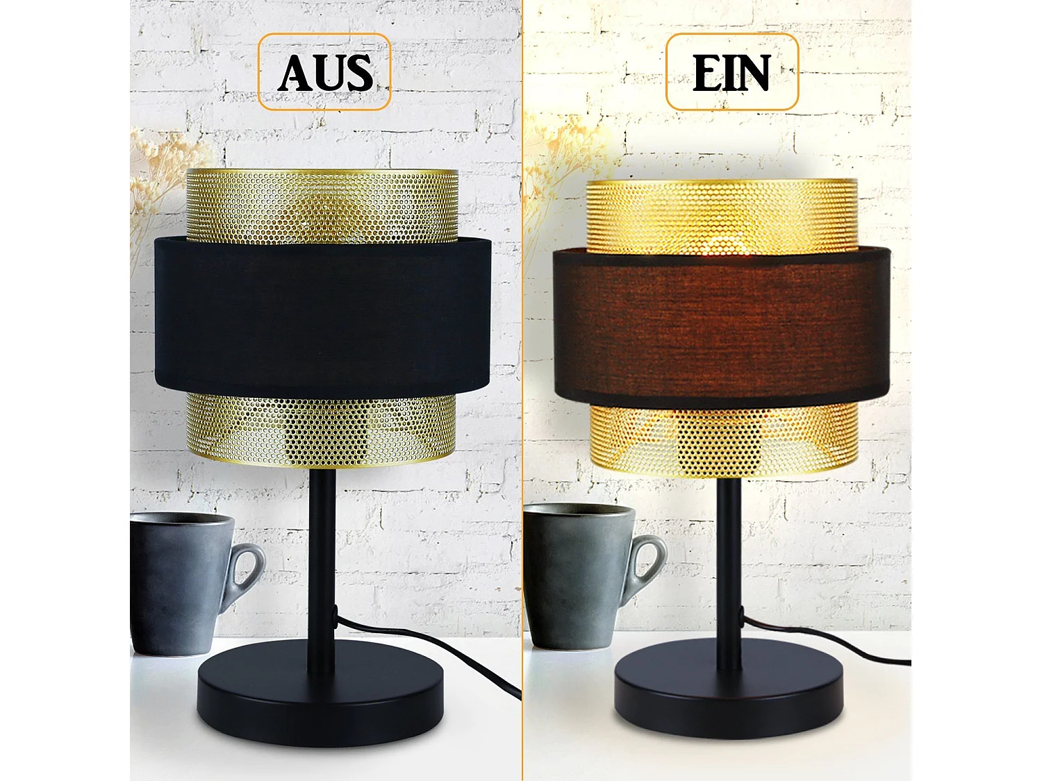 NETTLIFE Lampe de table rétro noir - lampe de table vintage E27-jour en tissu style industriel antique - sans ampoule