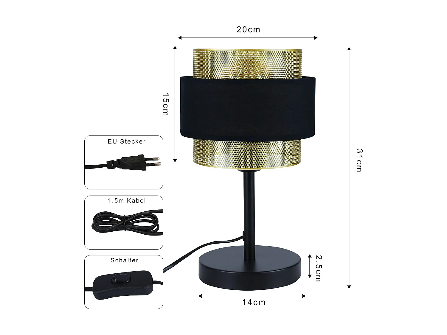 NETTLIFE Lampe de table rétro noir - lampe de table vintage E27-jour en tissu style industriel antique - sans ampoule