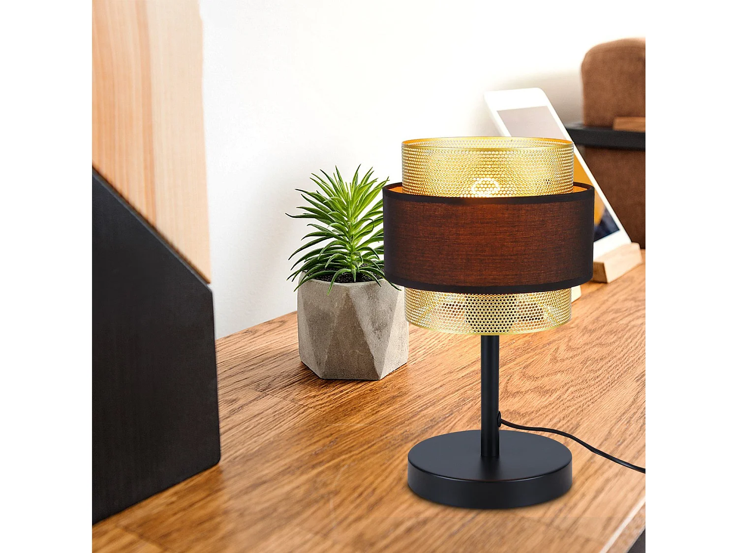 NETTLIFE Lampe de table rétro noir - lampe de table vintage E27-jour en tissu style industriel antique - sans ampoule