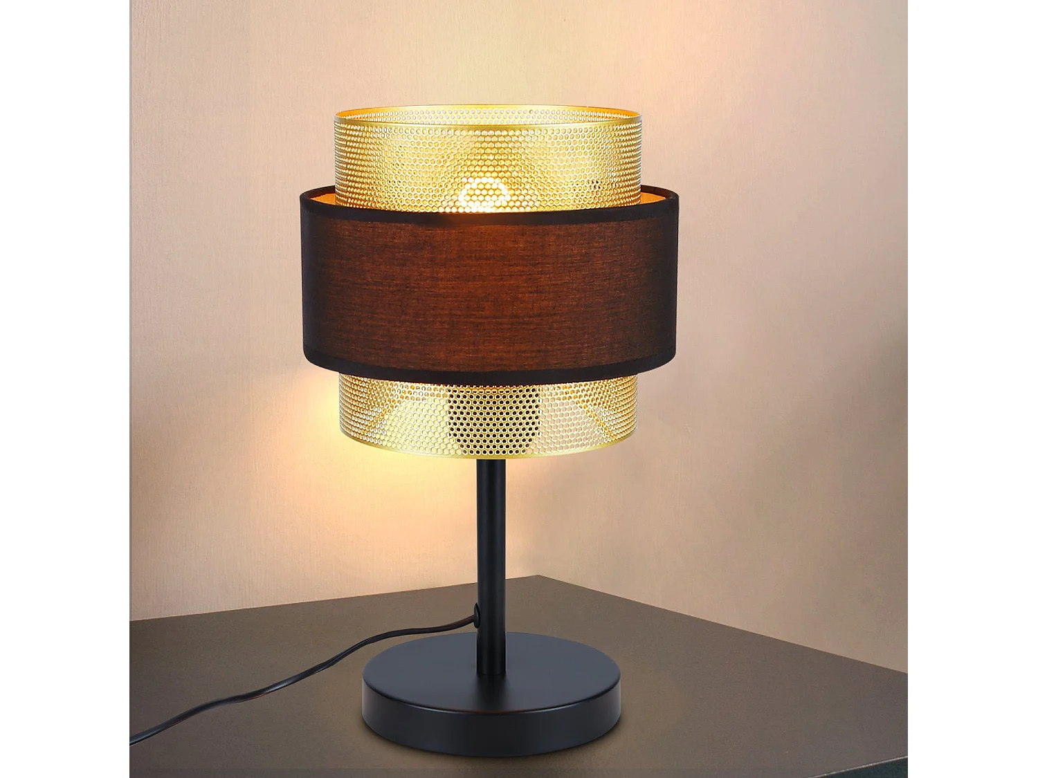 NETTLIFE Lampe de table rétro noir - lampe de table vintage E27-jour en tissu style industriel antique - sans ampoule