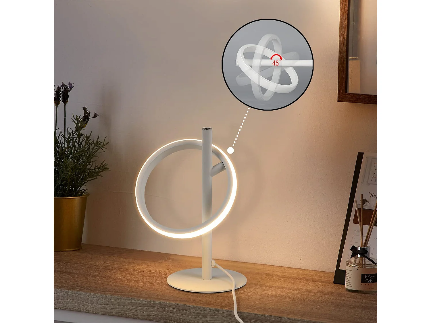 LED Tischleuchte Touch Dimmbar Weiße Ringe 6w 3000k Warmweiß