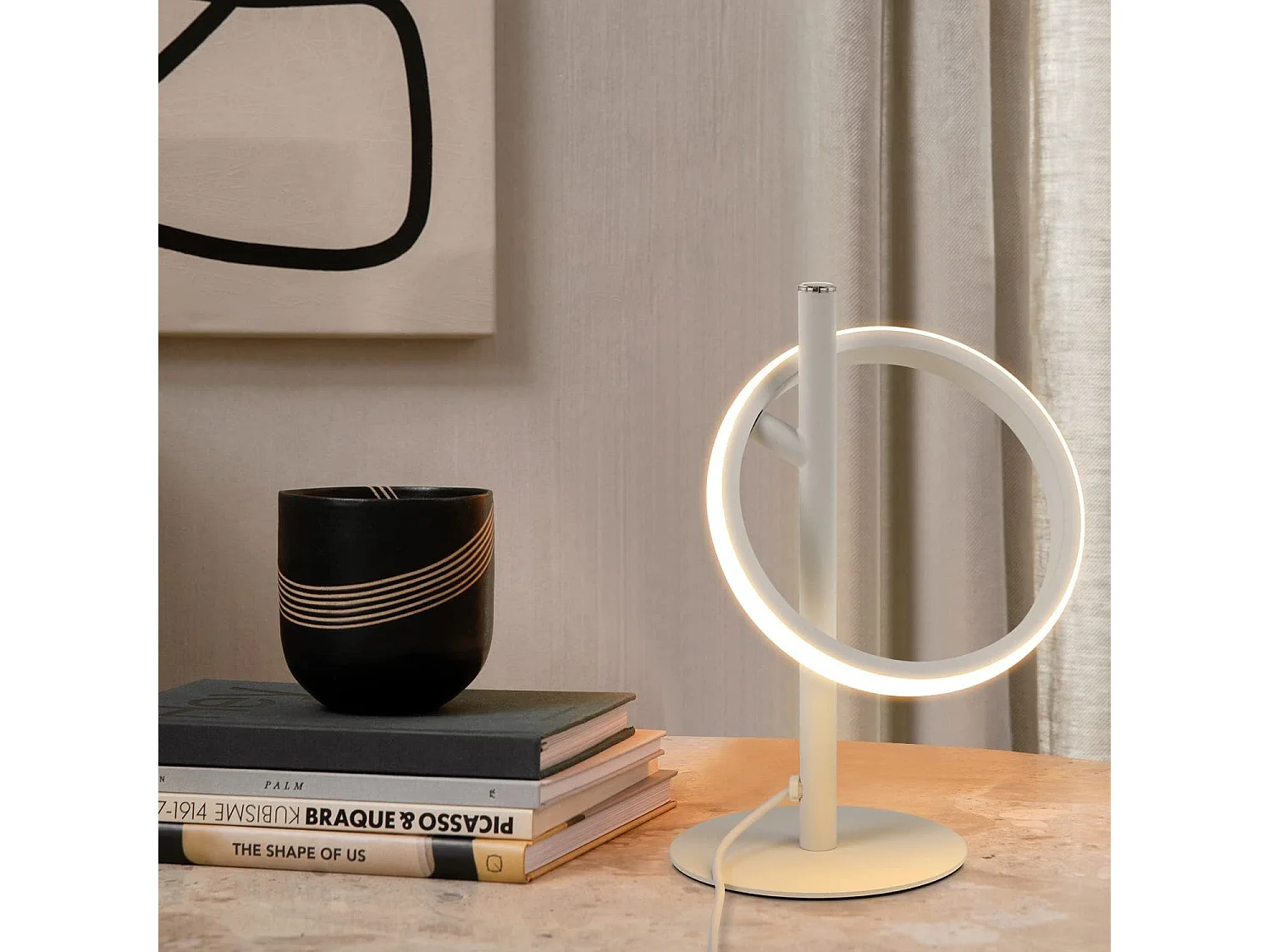 LED Tischleuchte Touch Dimmbar Weiße Ringe 6w 3000k Warmweiß