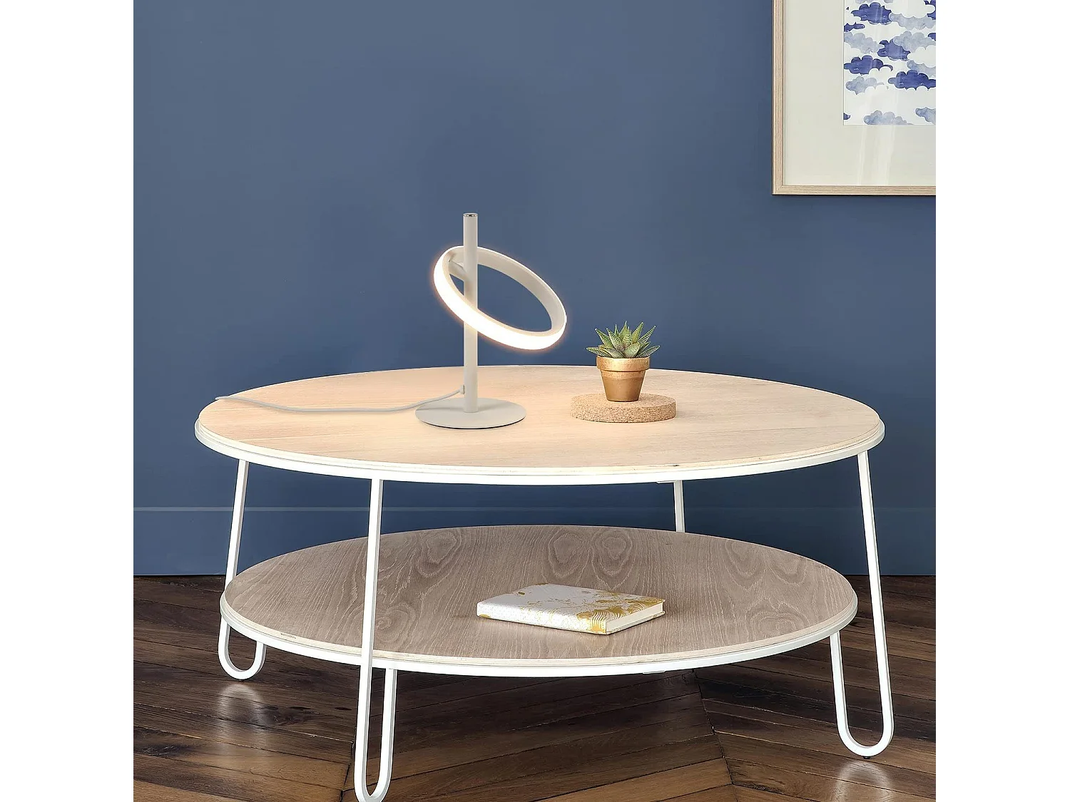 NETTLIFE Lampe de table Moderne LED de table - Blanc Anneau Forme Lampe de chevet Rotation Anneaux amovibles 13W 3000K Blanc chaud