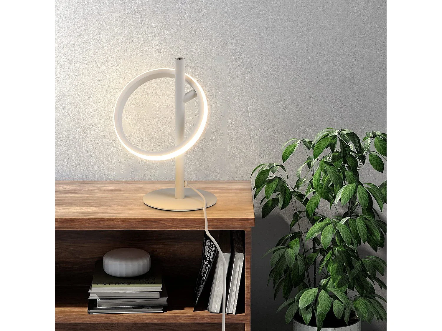 NETTLIFE Moderne tafellamp met LED - Wit Ringvormige nachtlamp. Draaibare, afneembare ringen. 13W, 3000K warm wit.