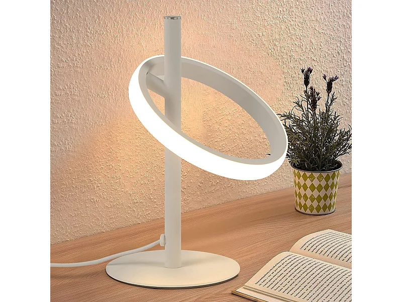 NETTLIFE Lampe de table Moderne LED de table - Blanc Anneau Forme Lampe de chevet Rotation Anneaux amovibles 13W 3000K Blanc chaud