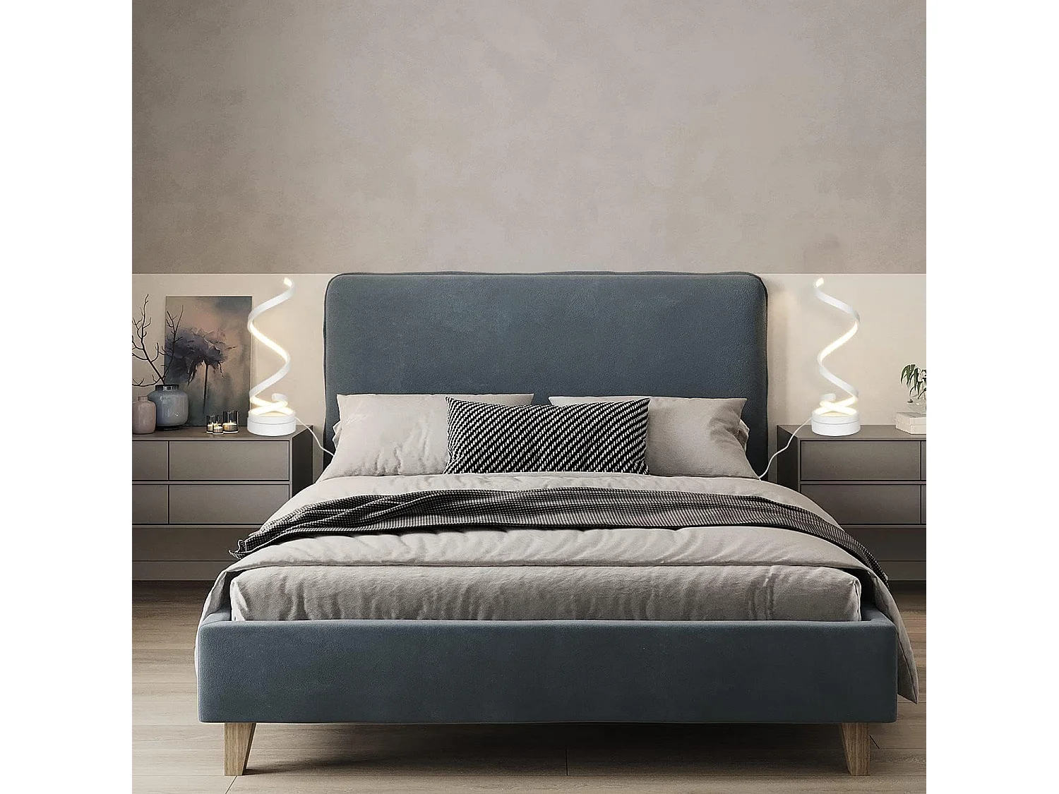 NETTLIFE Lampe de table Touch Dimmable de chevet - Led 12W Moderne blanc  Métal Veilleuse 3000K-6000K Continu avec câble Bureau