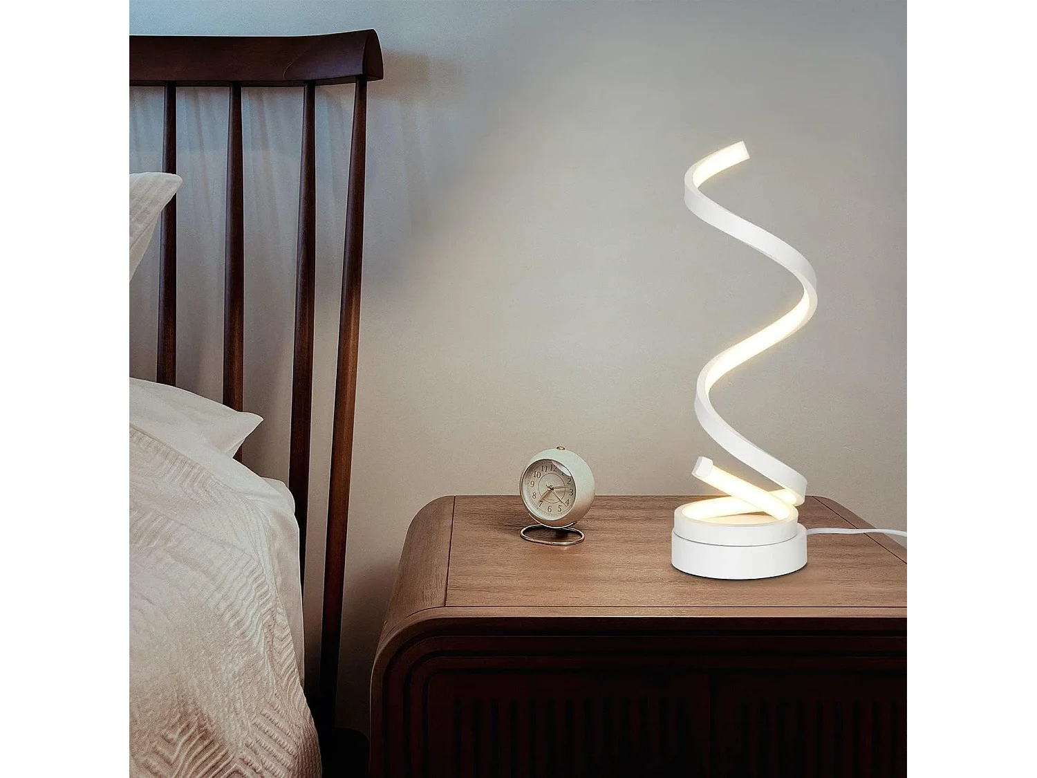 NETTLIFE Lampe de table Touch Dimmable de chevet - Led 12W Moderne blanc  Métal Veilleuse 3000K-6000K Continu avec câble Bureau