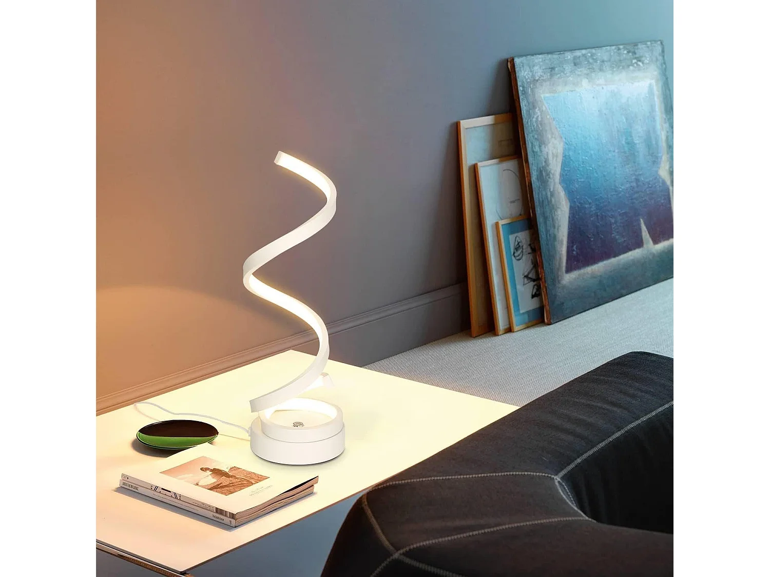 NETTLIFE Lampe de table Touch Dimmable de chevet - Led 12W Moderne blanc  Métal Veilleuse 3000K-6000K Continu avec câble Bureau