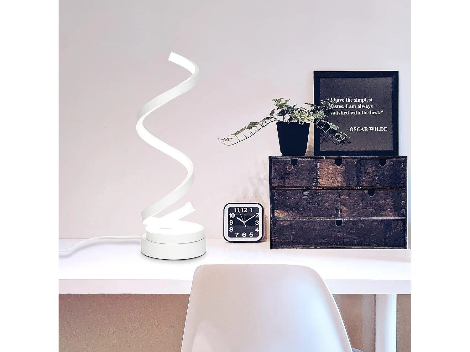 NETTLIFE Lampe de table Touch Dimmable de chevet - Led 12W Moderne blanc  Métal Veilleuse 3000K-6000K Continu avec câble Bureau