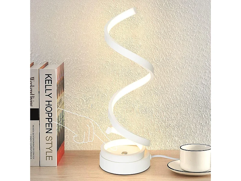 NETTLIFE Lampe de table Touch Dimmable de chevet - Led 12W Moderne blanc  Métal Veilleuse 3000K-6000K Continu avec câble Bureau
